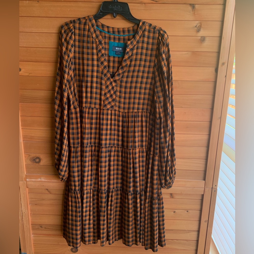 Anthropologie Maeve Orange, Black, Blue Checkered Dress, Medium